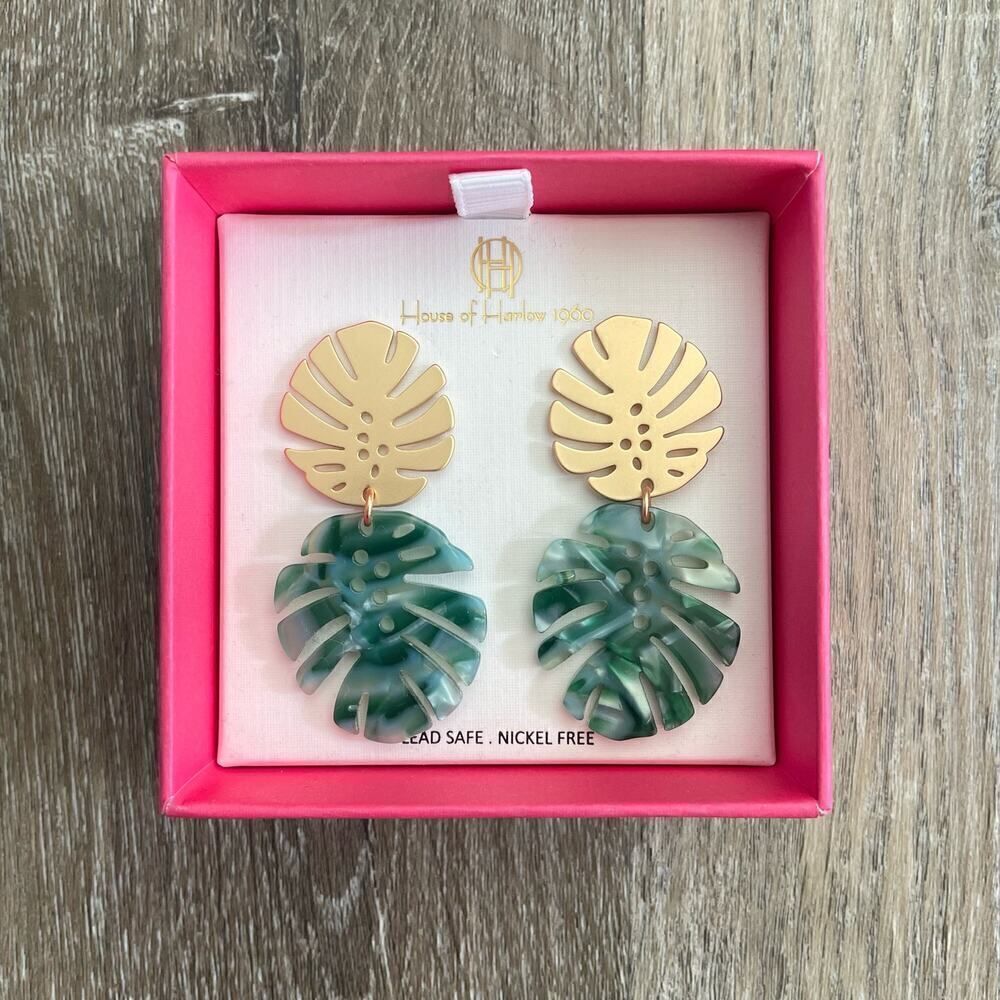 NEW House of Harlow 1960 Banana Palm Leaf Earrings